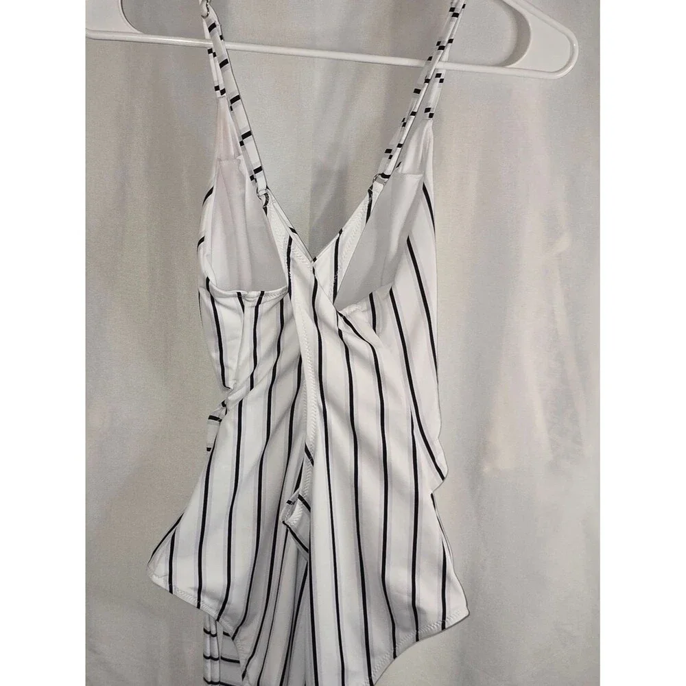 Cupshe White and Navy Vertical Stripe One-Piece with Side Tie Lg